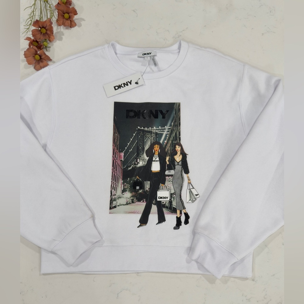 DKNY White Graphic Sweater
